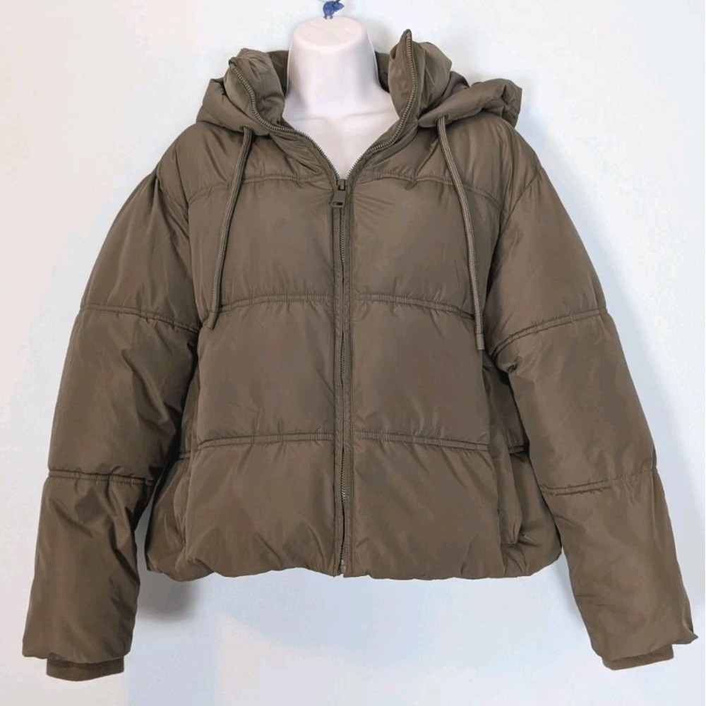 Zara Olive Green Puffer Jacket with Hood